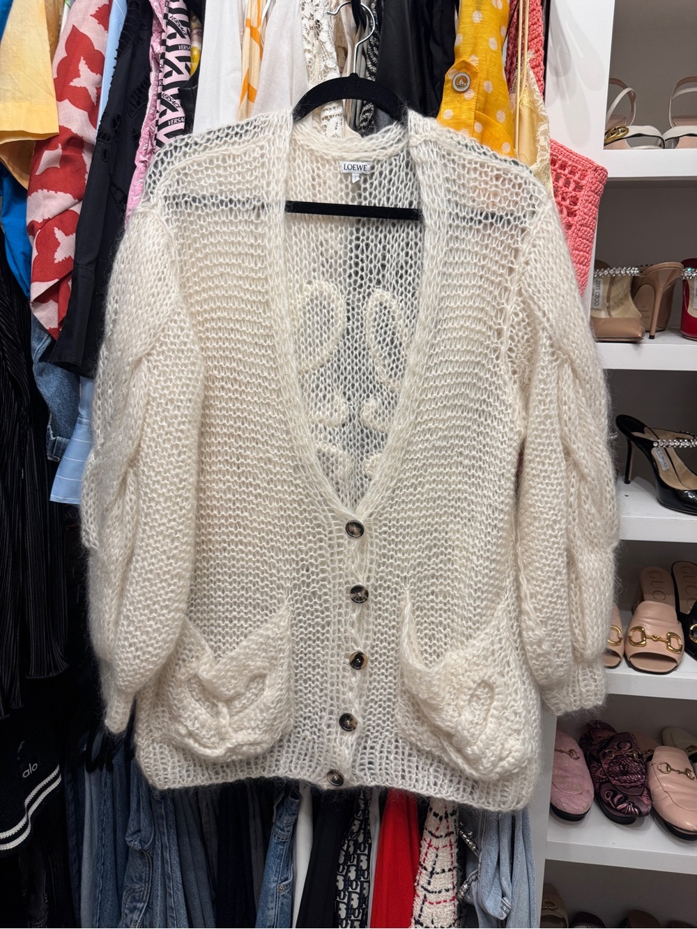 Loewe Ivory Open-Knit Mohair Blend Cardigan XS
